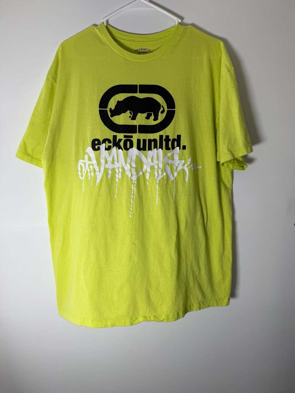 Ecko Unltd. Neon Yellow Graffiti T-Shirt Mens Size XL